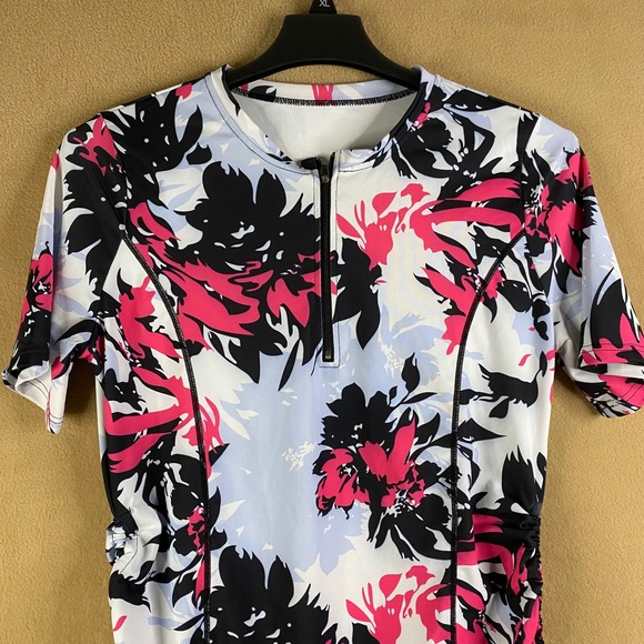 Floral Rash Guard Swim Top Short Sleeve Adjustable Sides Sun Protection Women XL - Picture 3 of 7